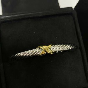 David Yurman 14k Gold "X" 5mm 925 Silver Cable Cuf